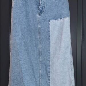 KanCan Light and Dark Blue Denim Skirt